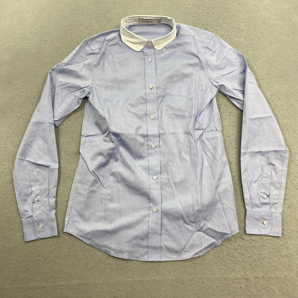 Coach Dress Shirt Womens 0 Blue White Button Down Long Sleeve Chest Pocket